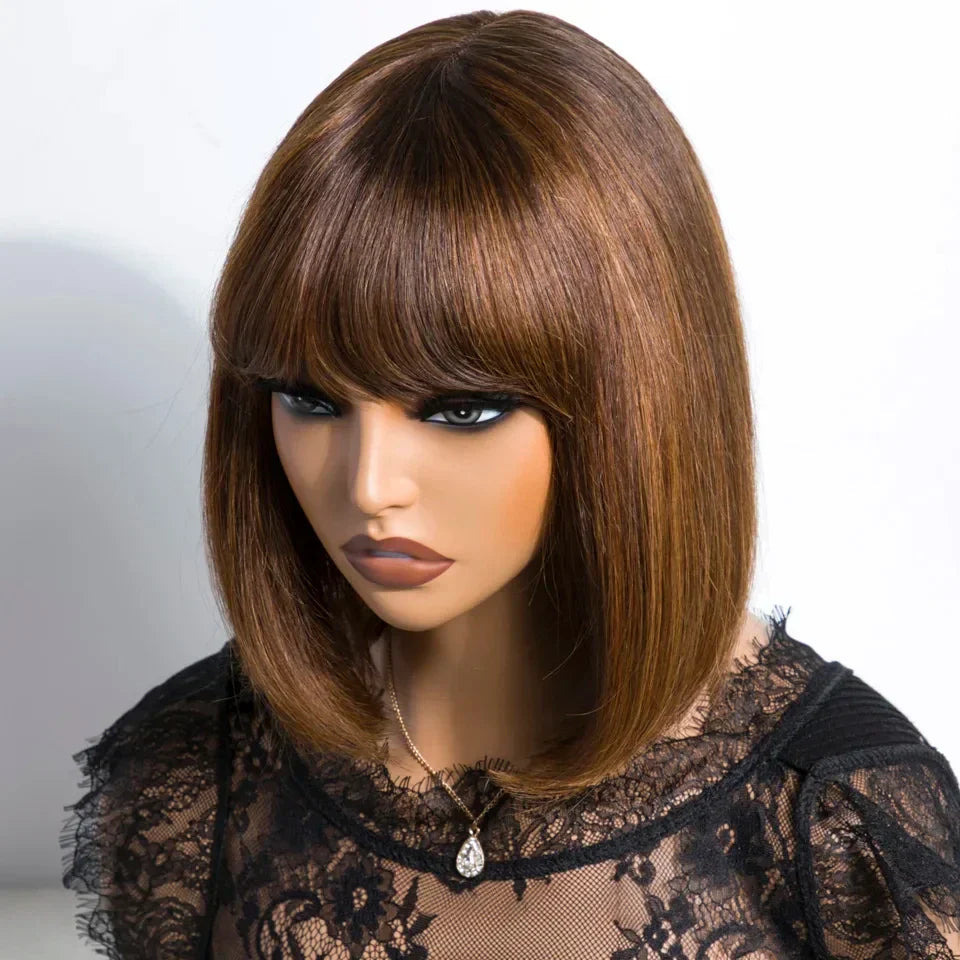 "Put On & Go" Straight Bob Wig | Easy Wear Human Hair with Bangs & Realistic Scalp