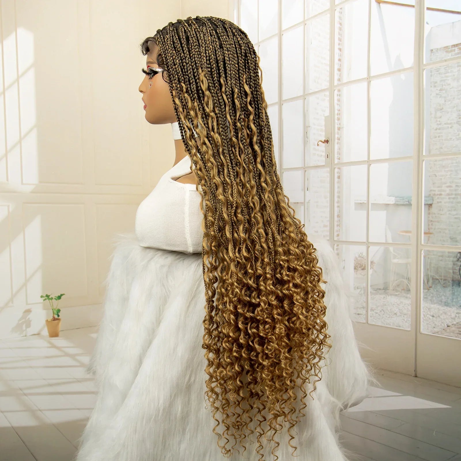 36" Blonde Box Braided Wig | Full Lace | Knotless Braids | Bohemian Style | Kanekalon Synthetic Hair