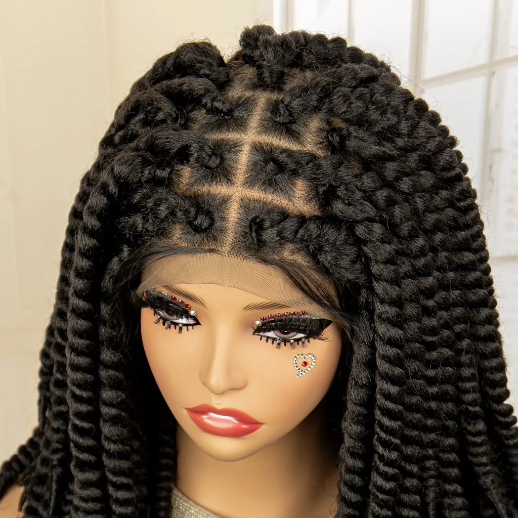 16 Inch Brown Twisted Braided Bob Wig | Full Lace | Kanekalon Fiber | For Black Women