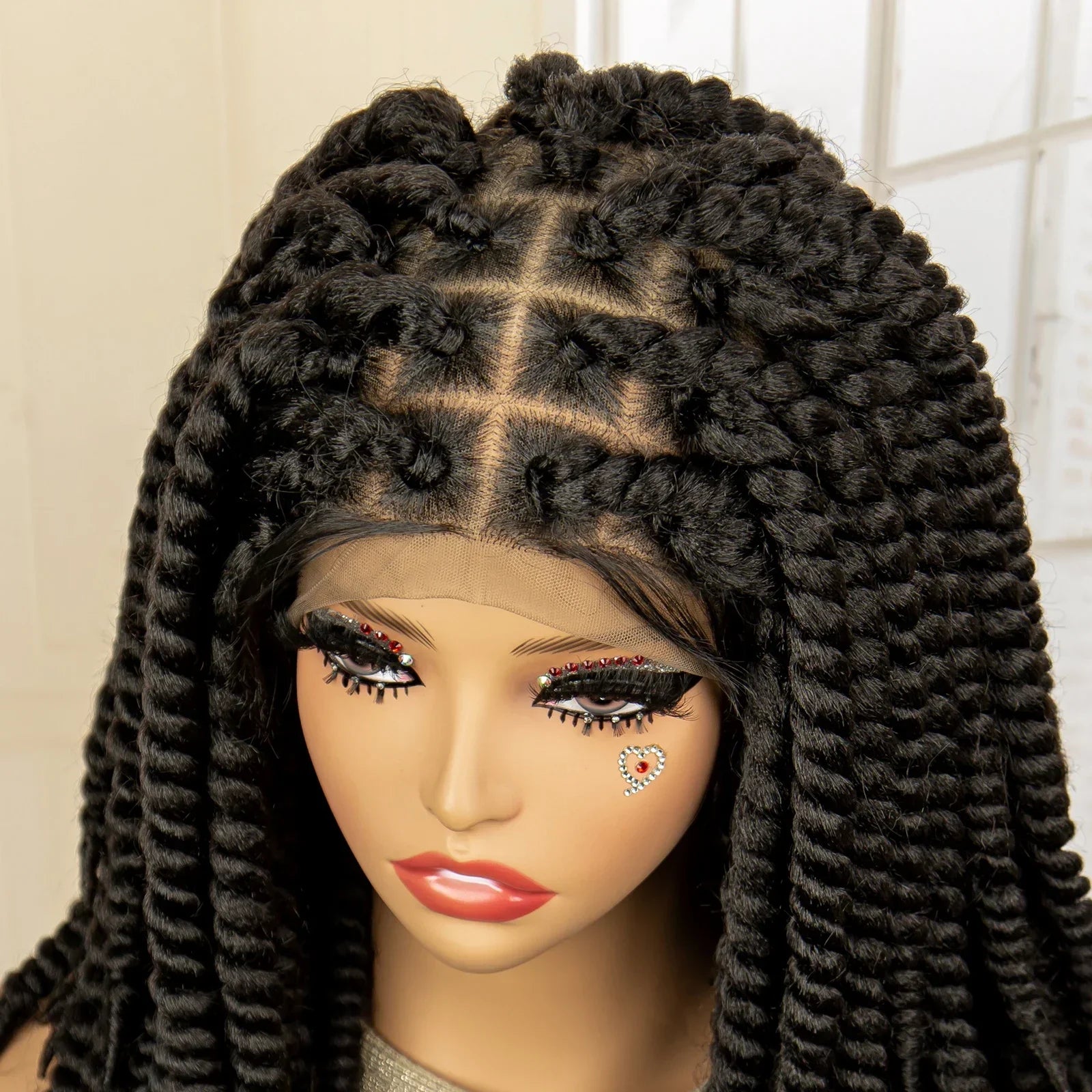 16 Inch Brown Twisted Braided Bob Wig | Full Lace | Kanekalon Fiber | For Black Women