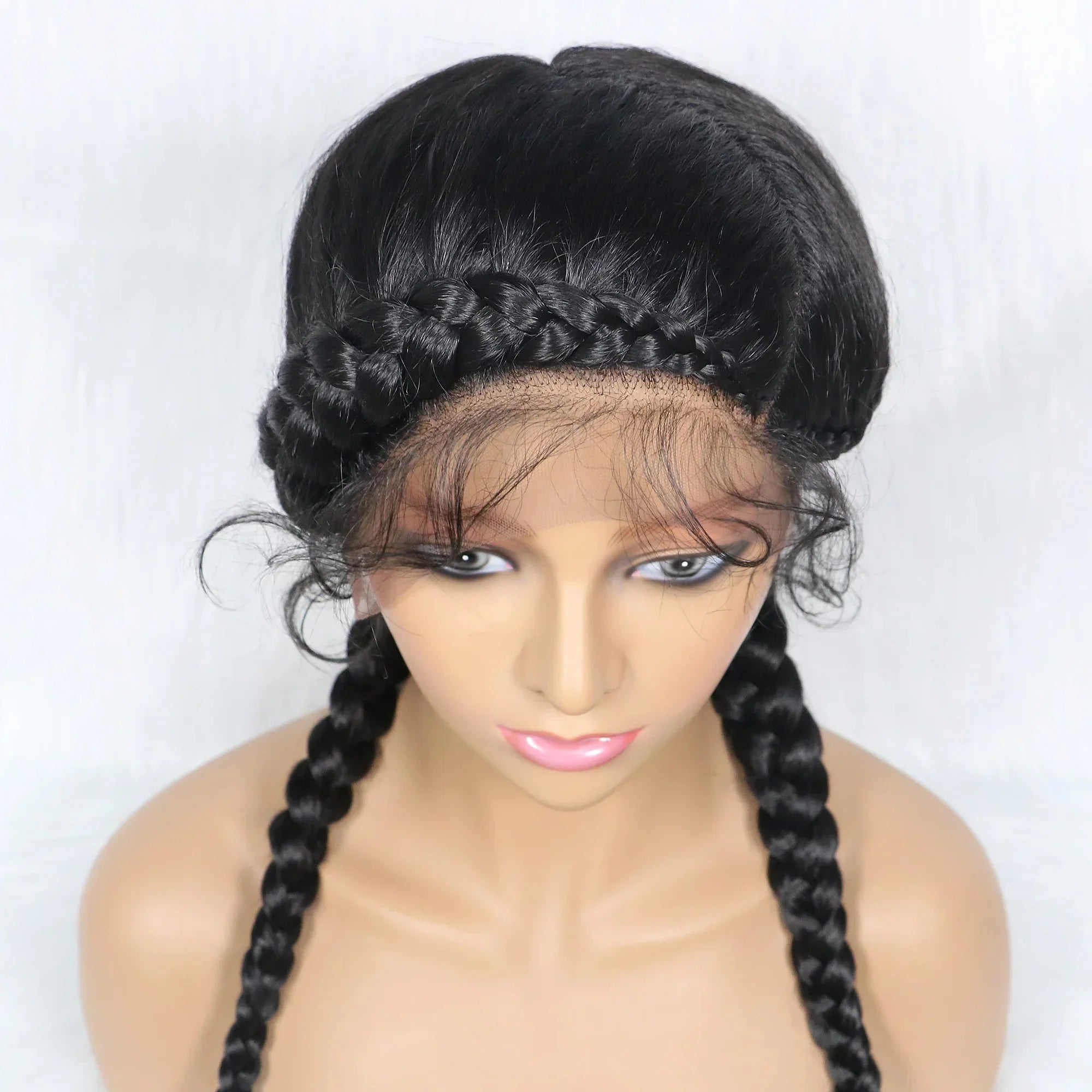 24" Dutch Cornrow Box Braid Wig | Lace Front Synthetic Wig with Baby Hair | Afro Wig for Black Women | High-Temp Fiber