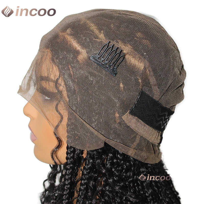 12" Boho Bob Braided Wig | Goddess Knotless Braids | 360 Full Lace | Curly Ends | Baby Hair