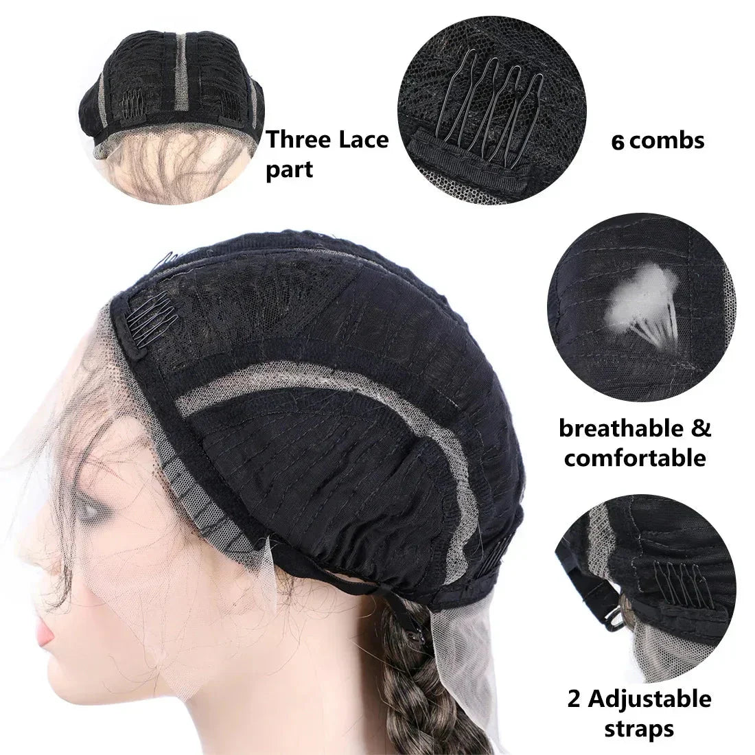 32" Hand-Made Knotless Box Braided Lace Front Wig | French Braid | Baby Hair | Glueless Synthetic Wig