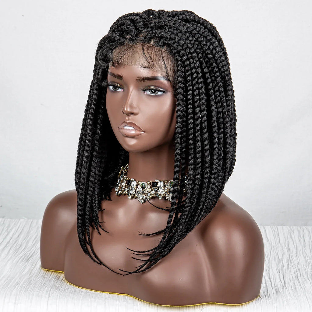 14" Short Bob Knotless Box Braids Wig | Transparent Full Lace Front