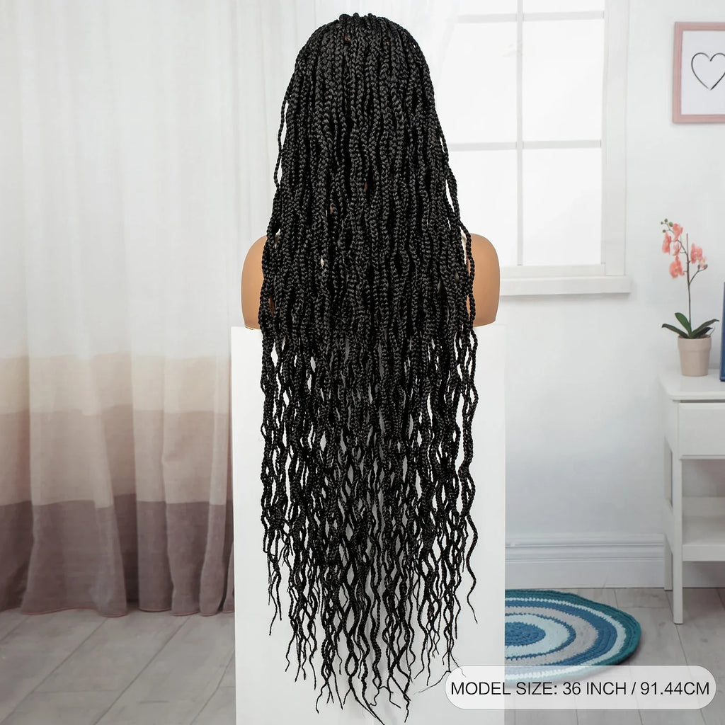 36" Long 613 Blonde Knotless Box Braids Wig | Full Lace Frontal Twist