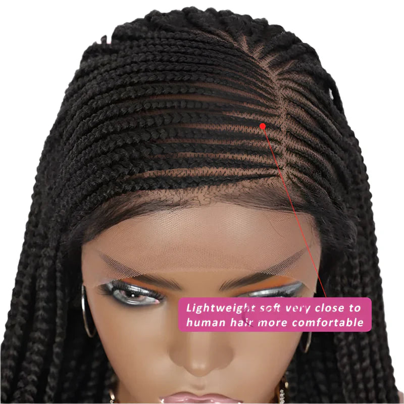 36" Full Lace Box Braids Wig - Double Braided - Synthetic - with Baby Hair - Medium Brown Lace