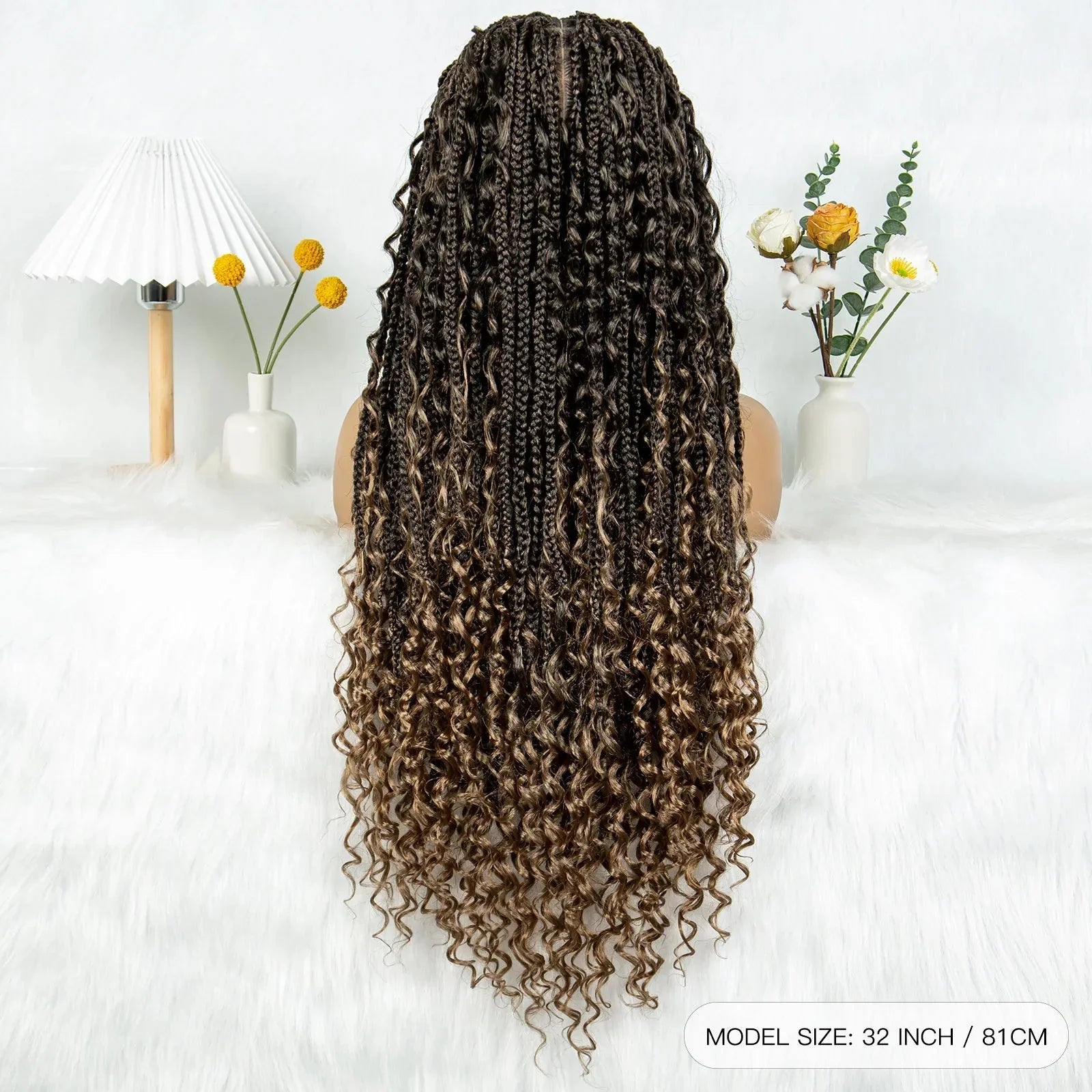 32" Natural Boho Knotless Braids Wig | HD Lace Front | Baby Hair | Synthetic