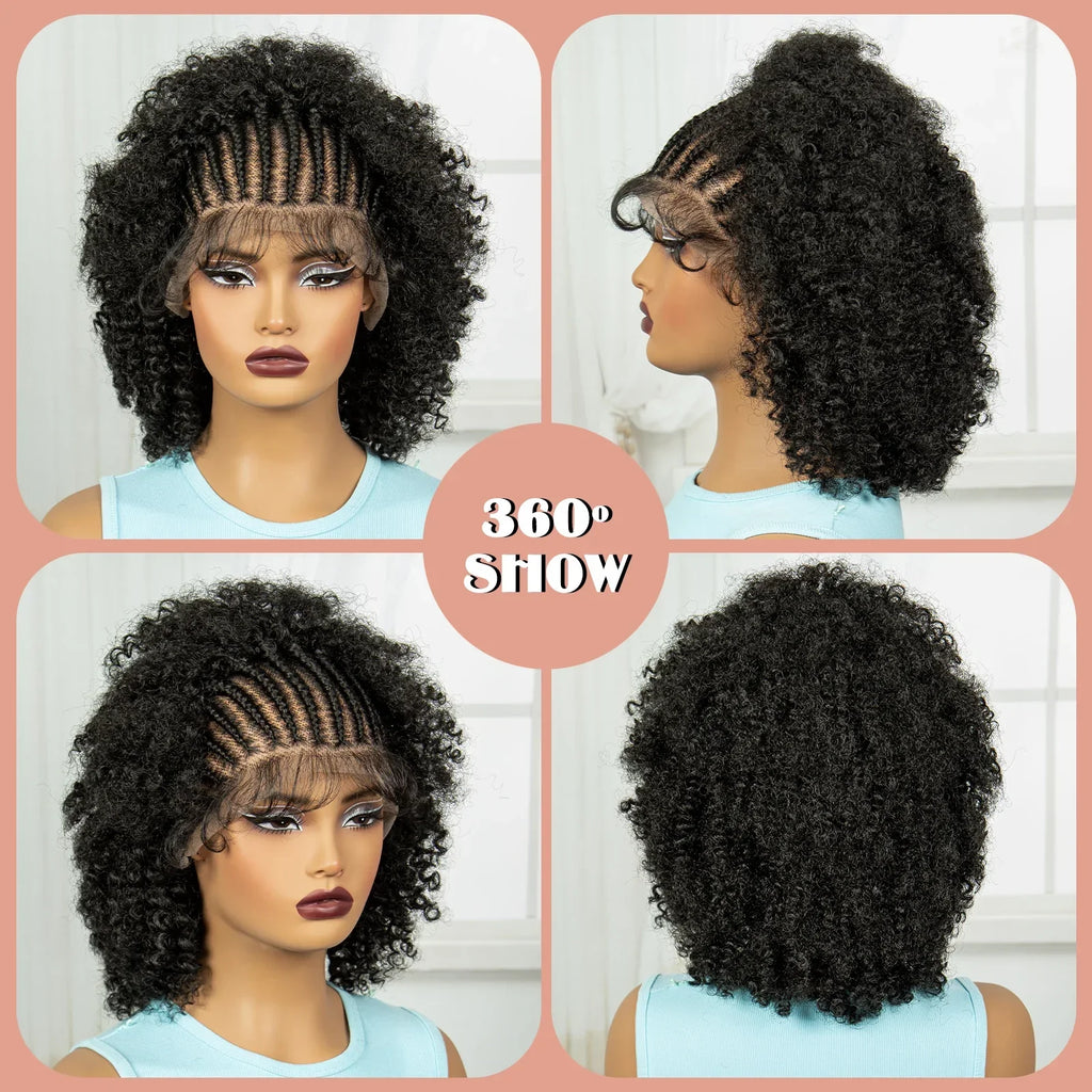 Afro Kinky Curly Cornrow Braids Wig | Full Lace | Baby Hair | Natural Look