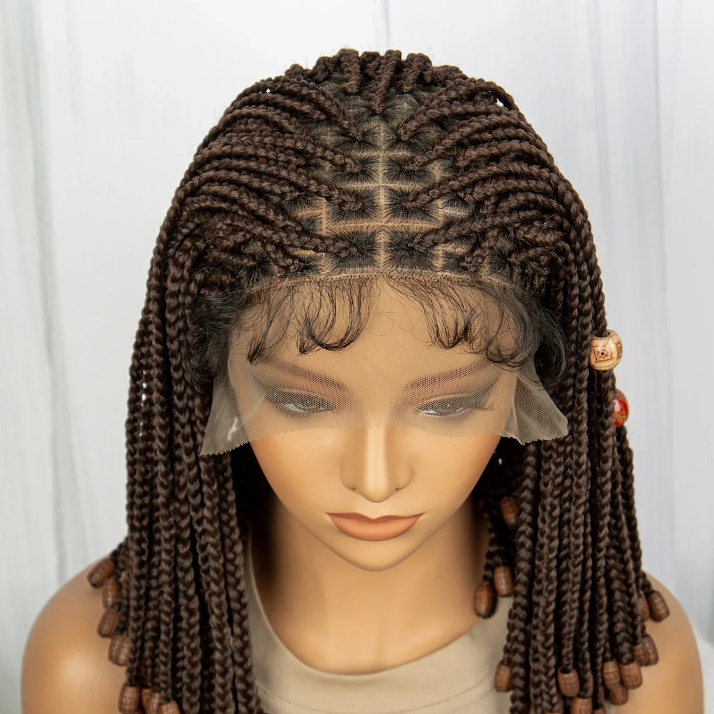 14" Short Bob Box Braided Wig with Beads | Knotless Braids | Synthetic Lace Front Wig | Baby Hair
