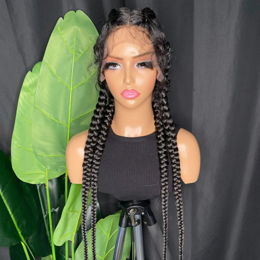 34" Blonde 4x Braids Wig | Double Dutch Cornrows & Twist Braids | Baby Hair | Synthetic