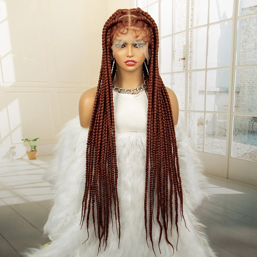 36" Big Knotless Box Braided Full Lace Wig | Cornrow Braiding Wig | Baby Hair | Synthetic Braids | For Women