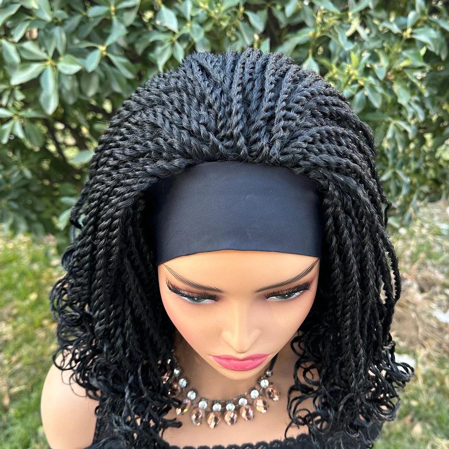 12" Twist Braided Headband Wig | Short Crochet Box Braids | Synthetic Wig for Black Women