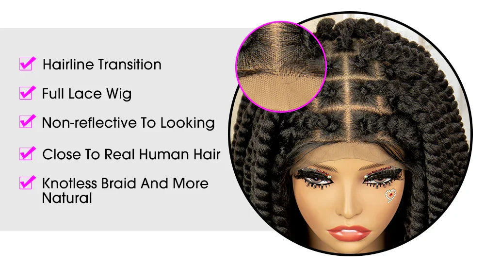 16 Inch Brown Twisted Braided Bob Wig | Full Lace | Kanekalon Fiber | For Black Women