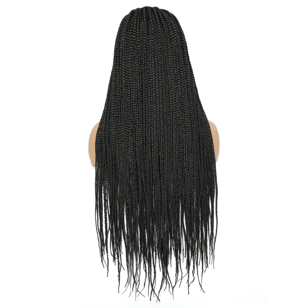 30" Long Box Braided 4x4 Lace Closure Wig | Baby Hair Twist Braids | Synthetic Cosplay Wig for Black Women