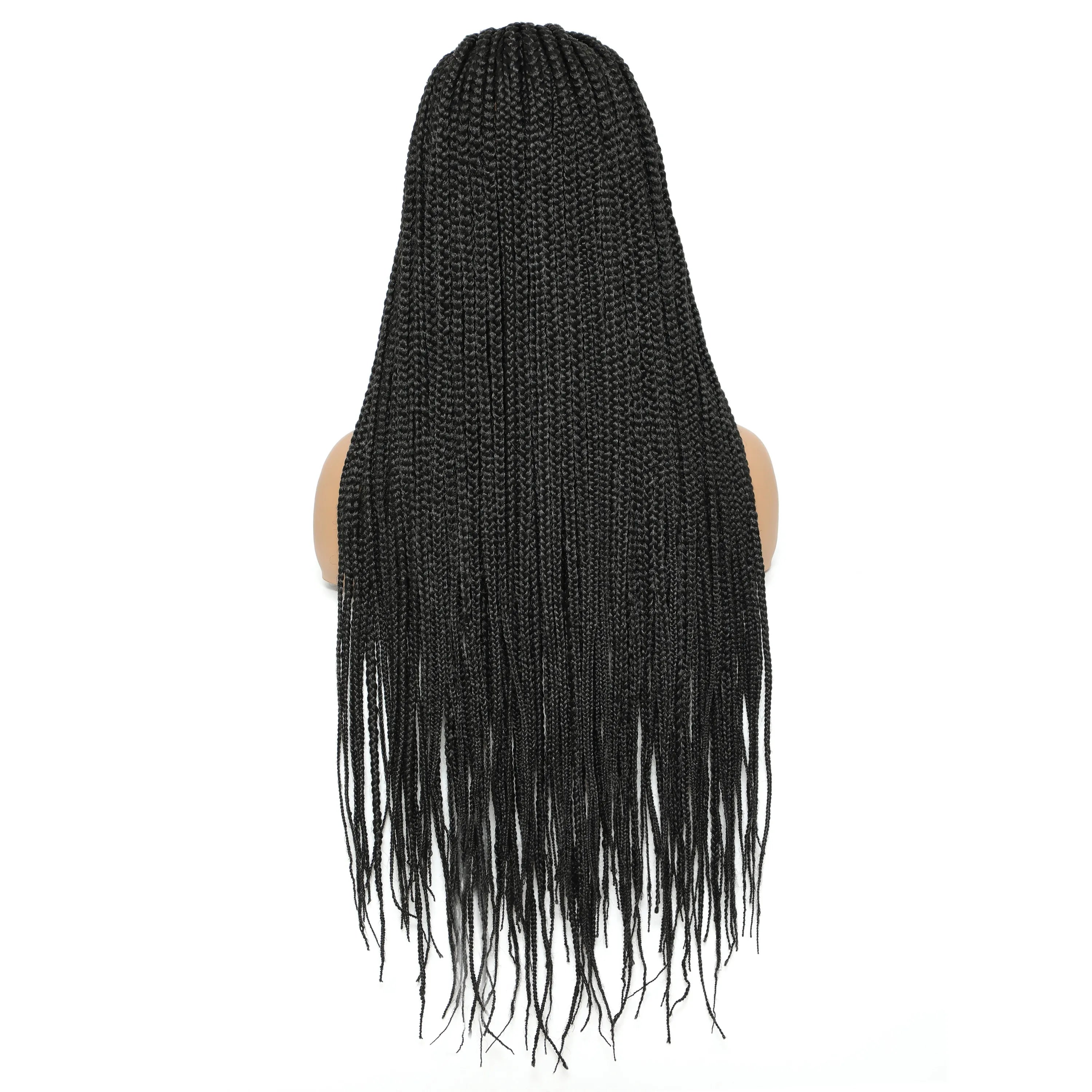 30" Long Box Braided 4x4 Lace Closure Wig | Baby Hair Twist Braids | Synthetic Cosplay Wig for Black Women
