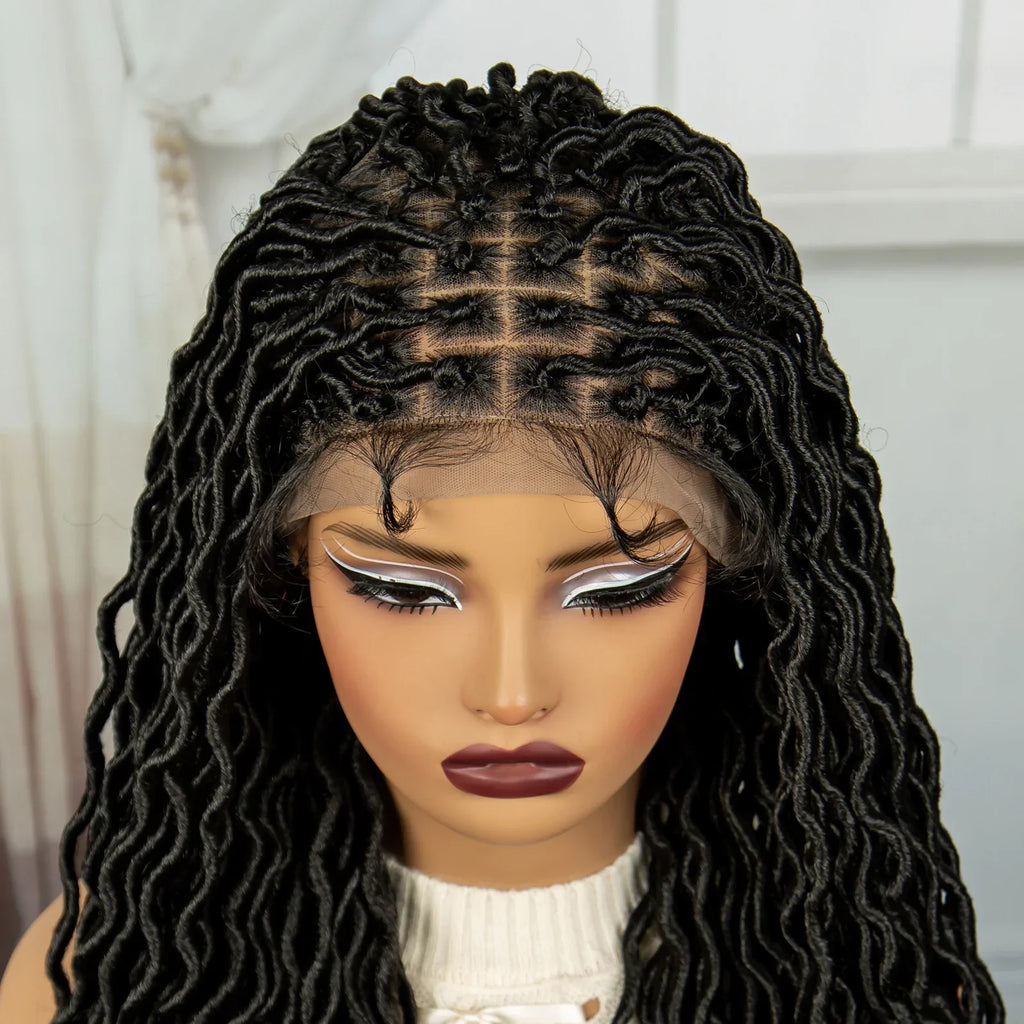 32" Water Wave Dreadlocks & Knotless Braids Wig | Lace Front | Baby Hair