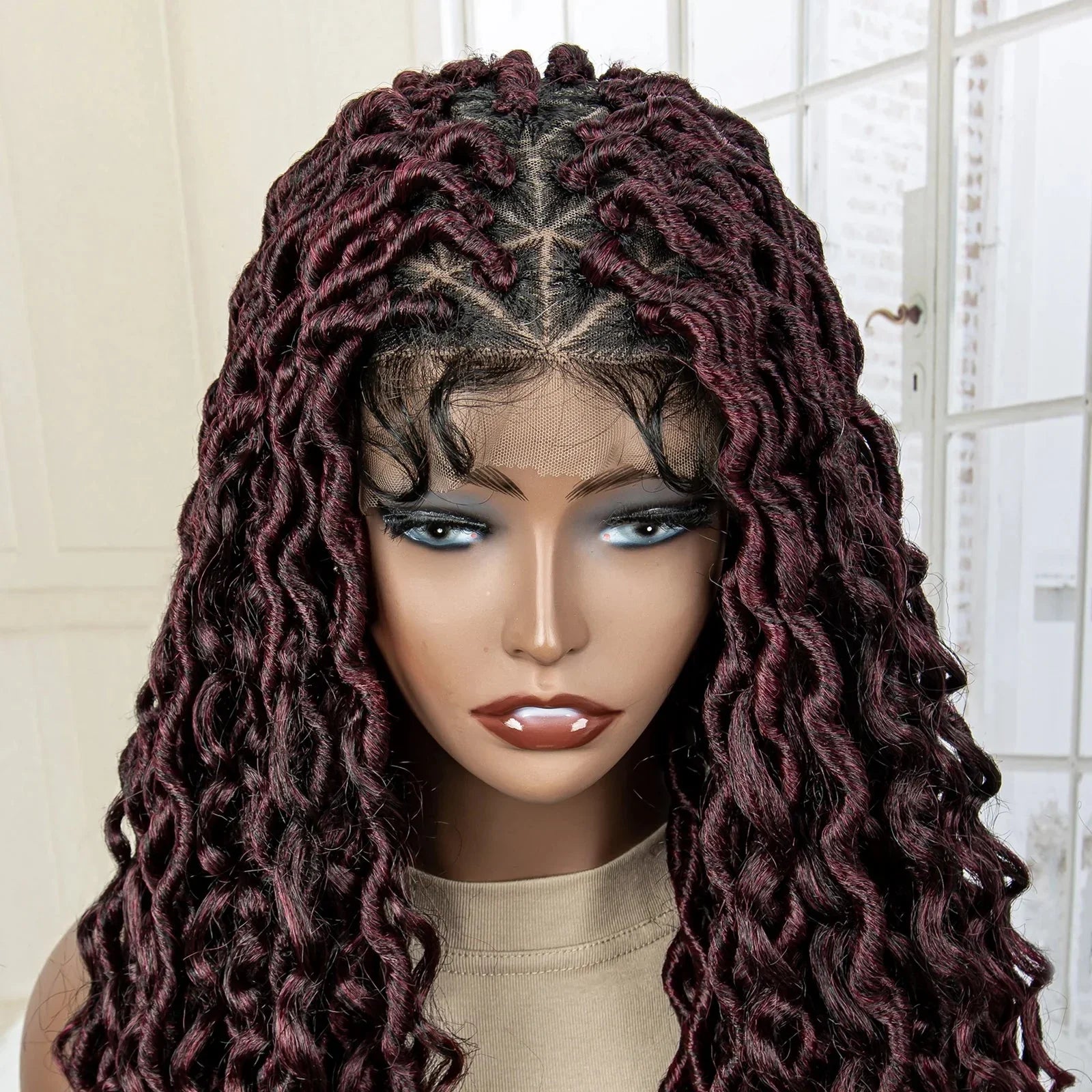 36" Knotless Dreadlock Braided Full Lace Wig | Curly Ends | Synthetic Locs Braids | Black Women