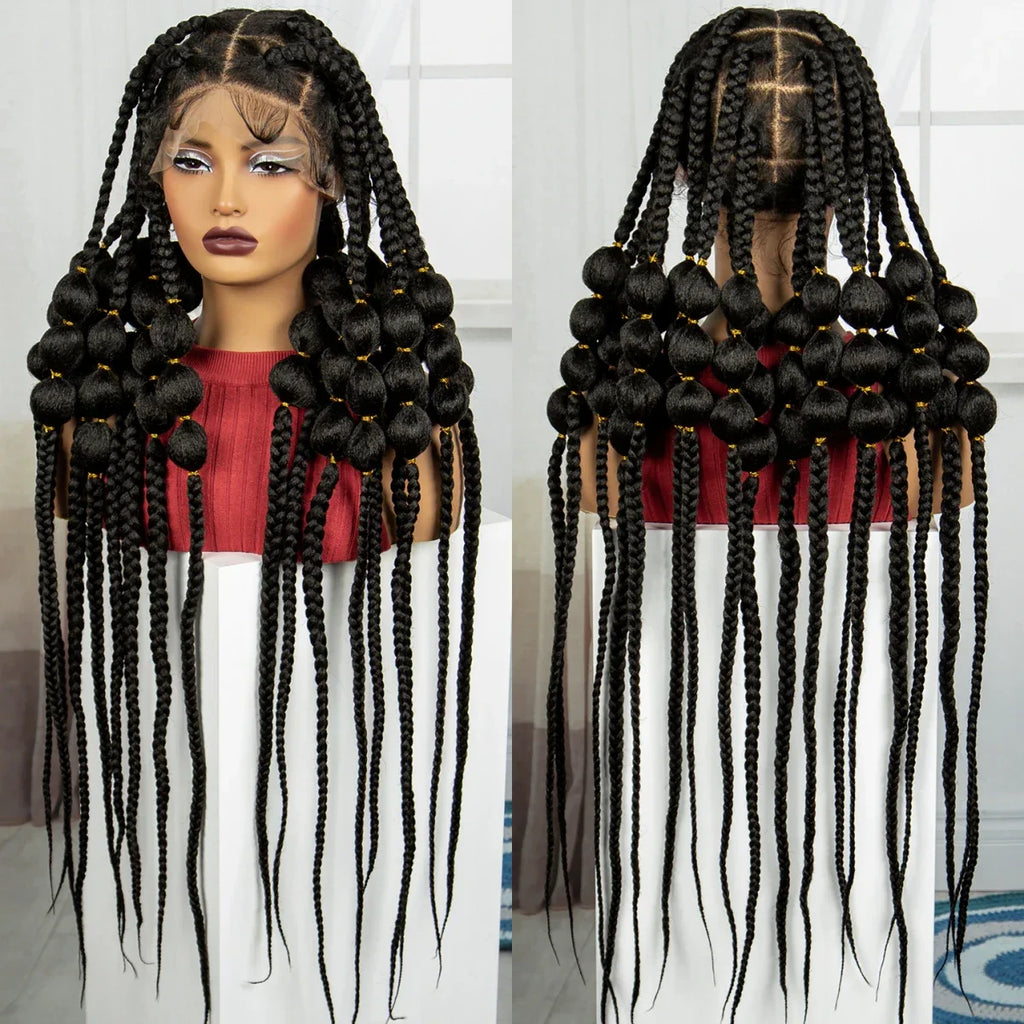 40" Ombre Knotless Bantu Braids Wig | Handmade Full Lace | Baby Hair