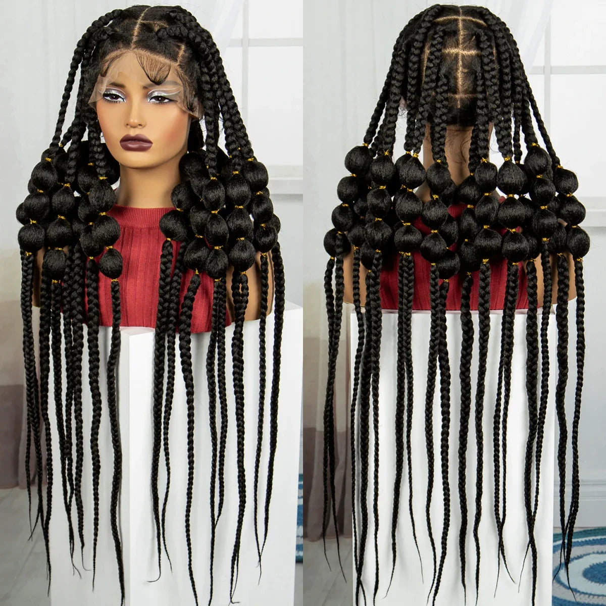 40" Ombre Knotless Bantu Braids Wig | Handmade Full Lace | Baby Hair
