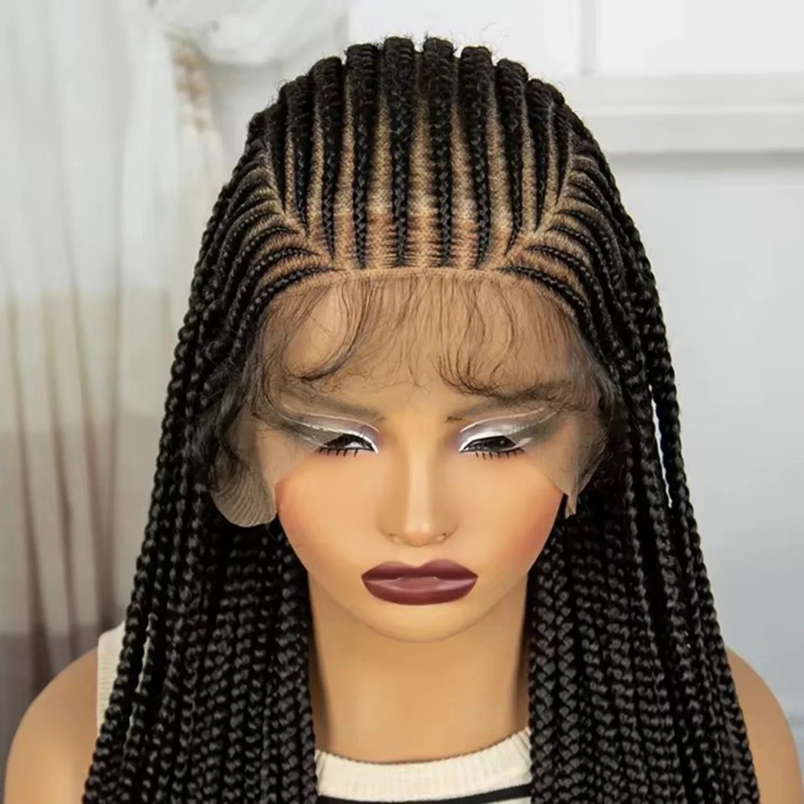 36" Natural Cornrow Knotless Braids Wig | Full Lace | Baby Hair