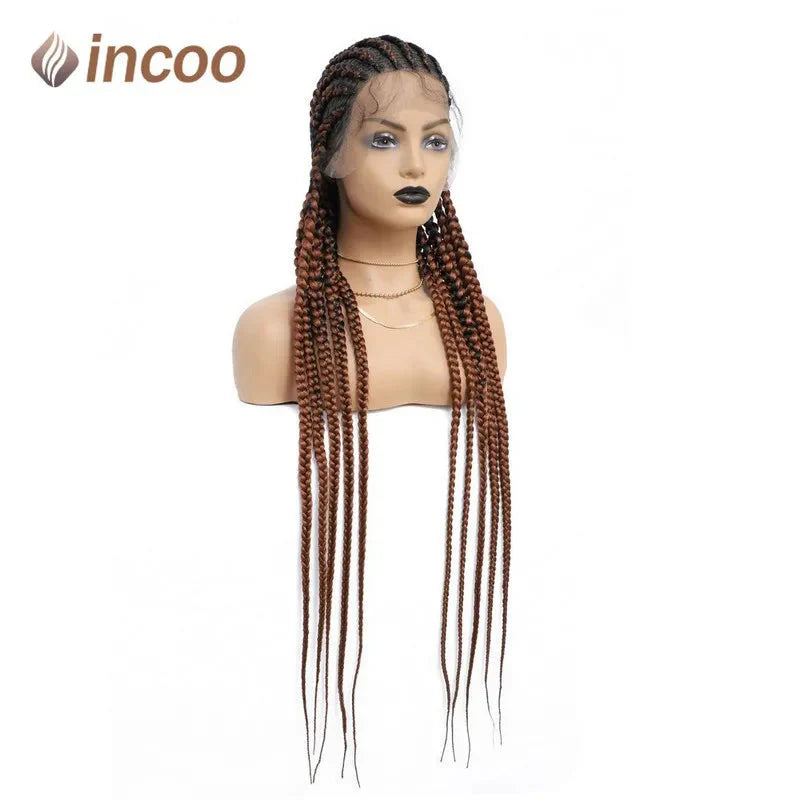 36" Ombre Honey Blonde Box Braids Wig | Full Lace | Cornrow Accents | Black to Blonde