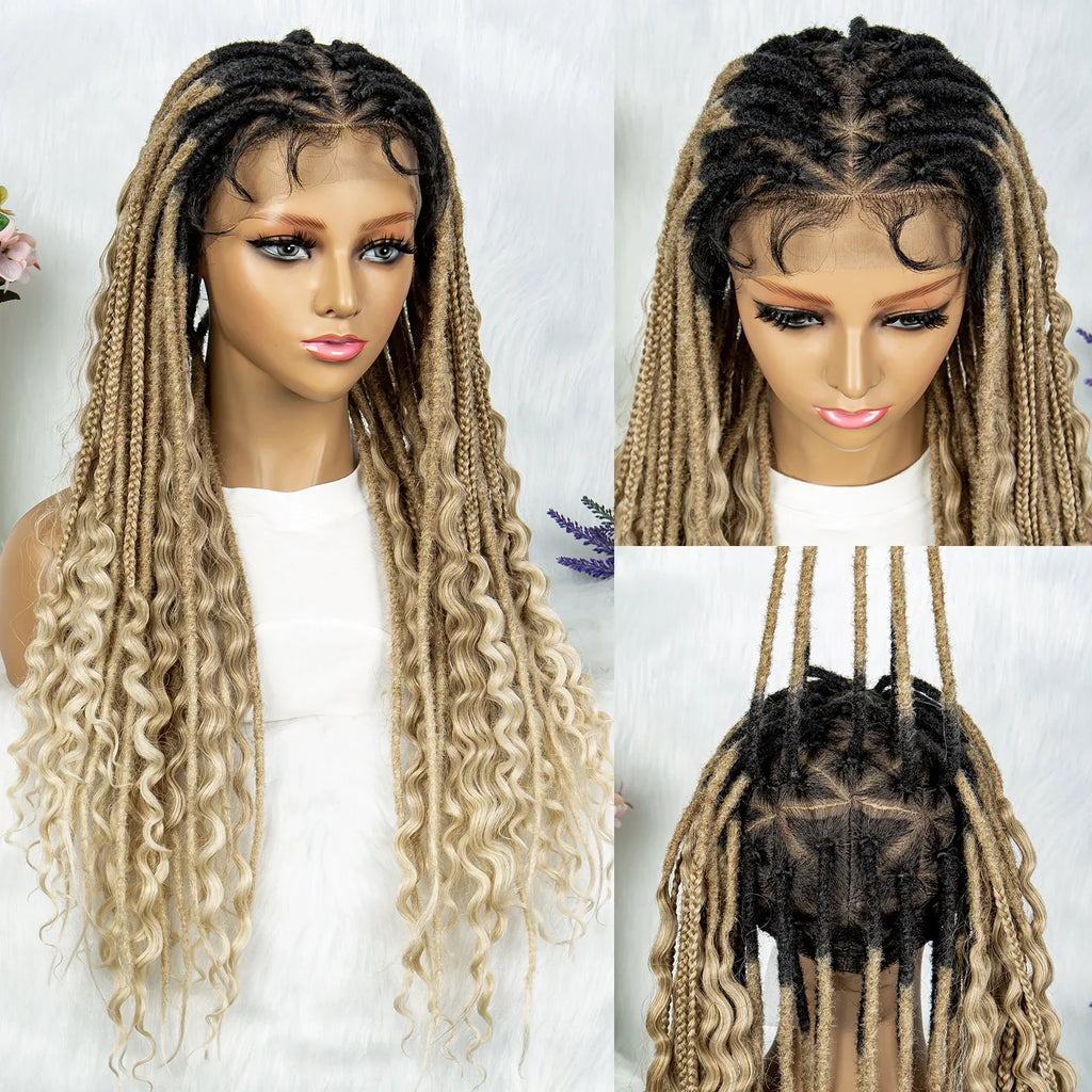 28" Curly Knotless Box Braids Wig | Full Lace | Baby Hair