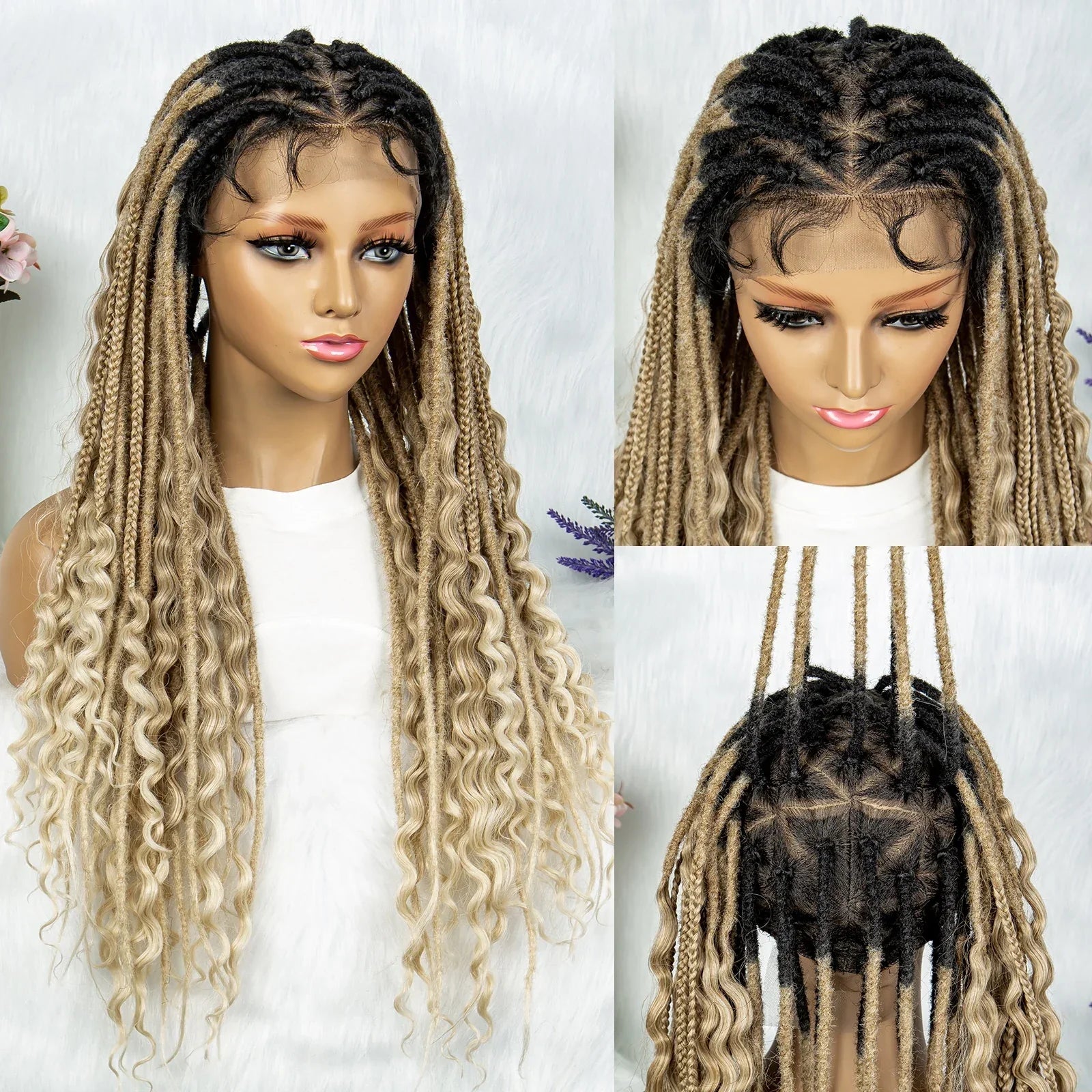 28" Curly Knotless Box Braids Wig | Full Lace | Baby Hair