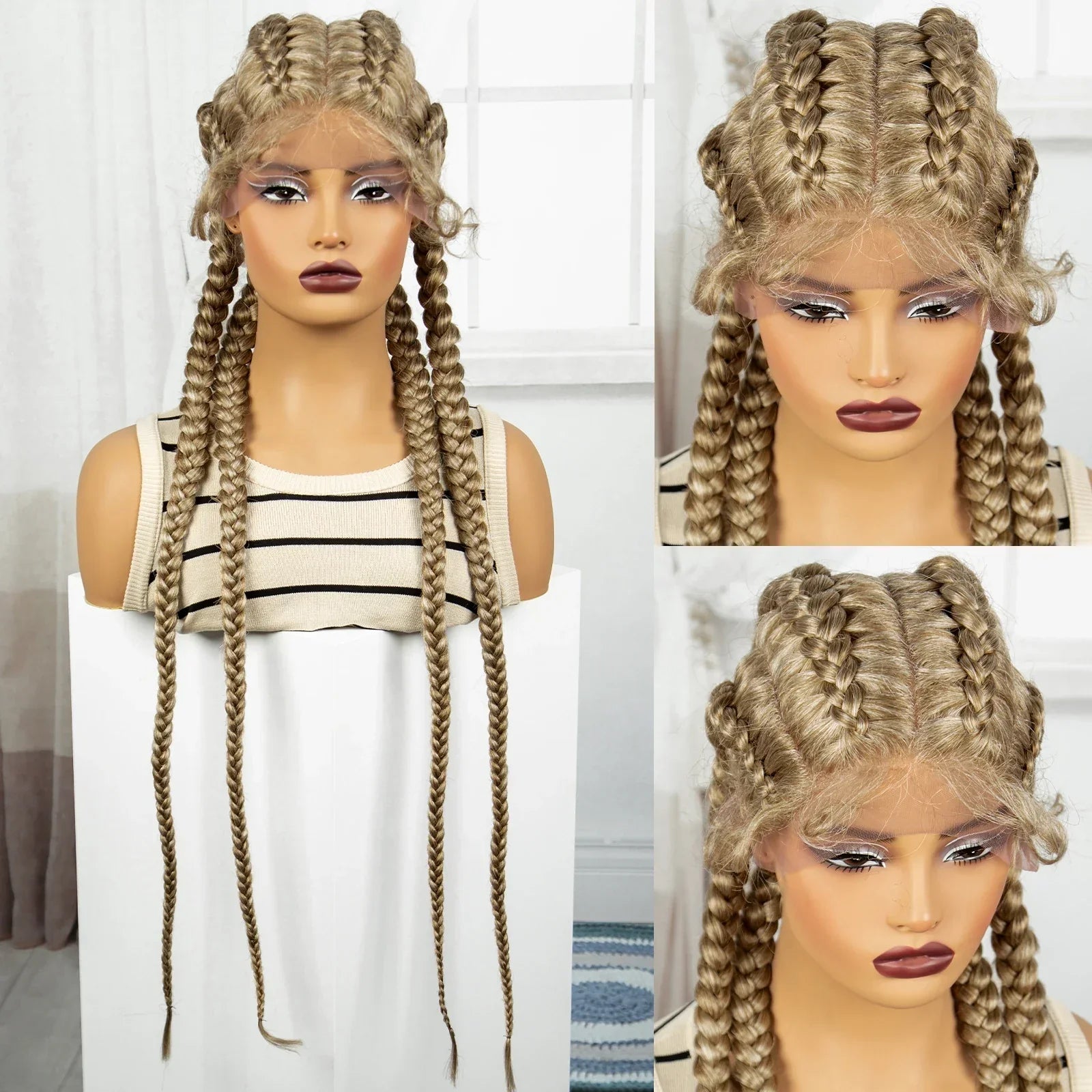36" Natural Cornrow Braids Wig | Lace Front | Baby Hair | Long Braids
