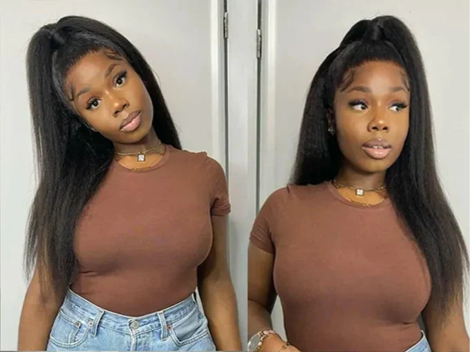 13x4 HD Lace Front Kinky Straight Wig | Long | Brazilian Virgin Hair | Pre-Plucked | Natural Hairline
