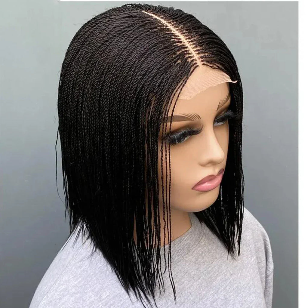 8-10" Micro Twist Braided Wig | 2*6 Lace Center Part | Braided Lace Front Wig | Kanekalon Fiber