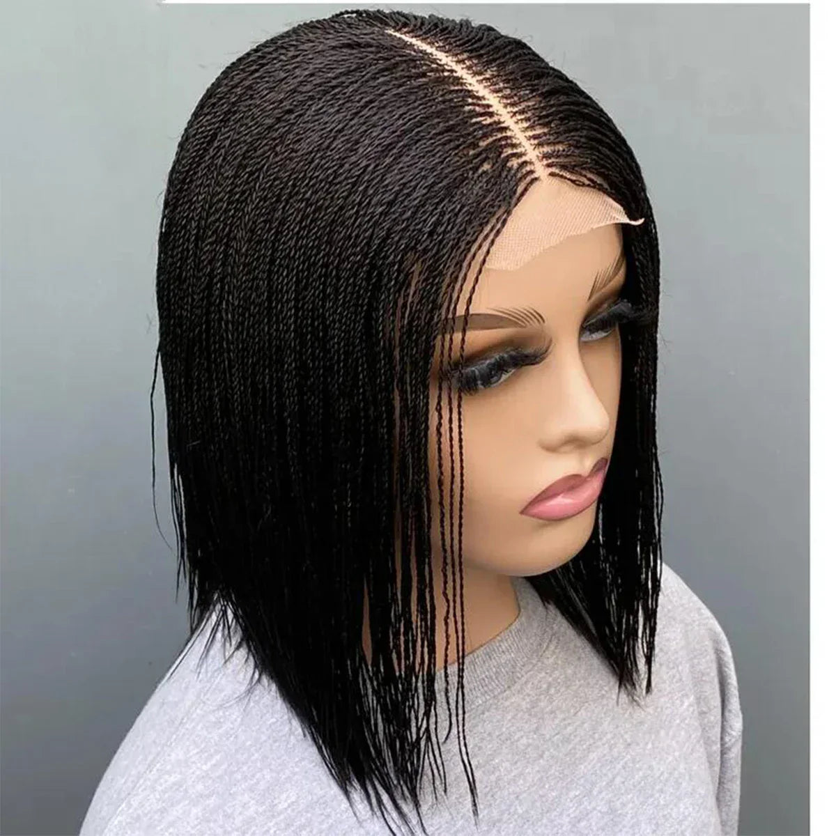 8-10" Micro Twist Braided Wig | 2*6 Lace Center Part | Braided Lace Front Wig | Kanekalon Fiber