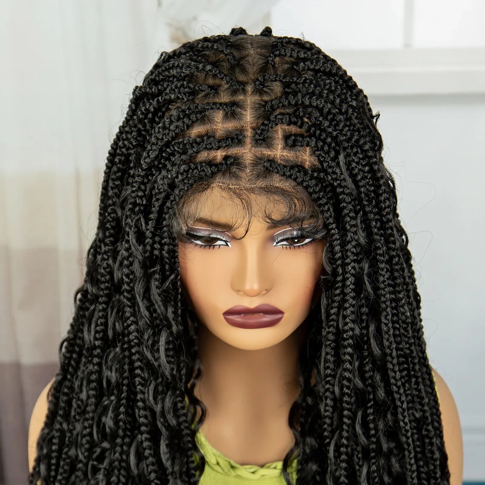 32" Boho Knotless Box Braids Wig | Curly Ends | Full Lace | Baby Hair | Synthetic Hair | Black Women