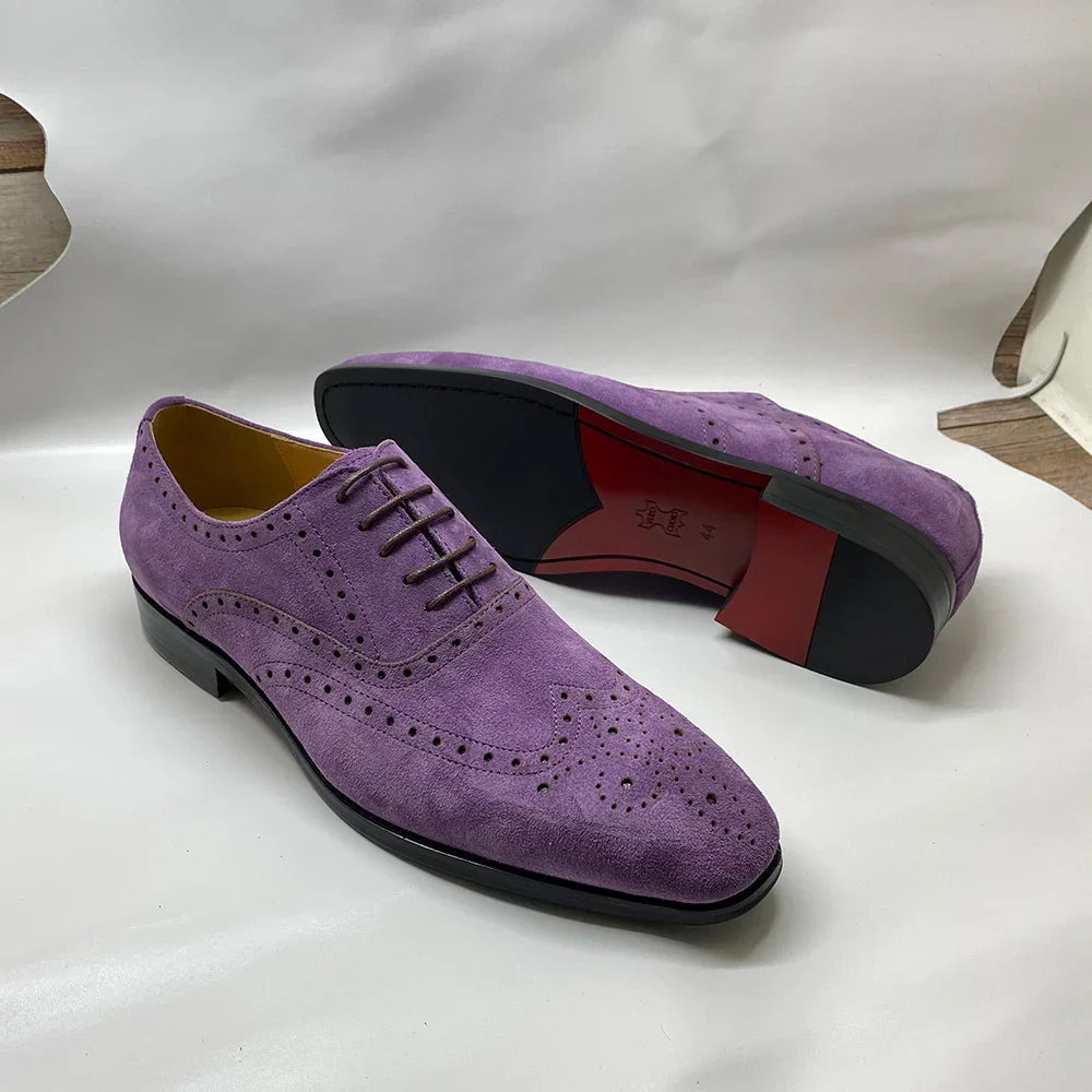 4 Colors Luxury Men's Genuine Leather Cow Suede Brogue Oxfords | Carving Design Casual & Wedding Dress Shoes