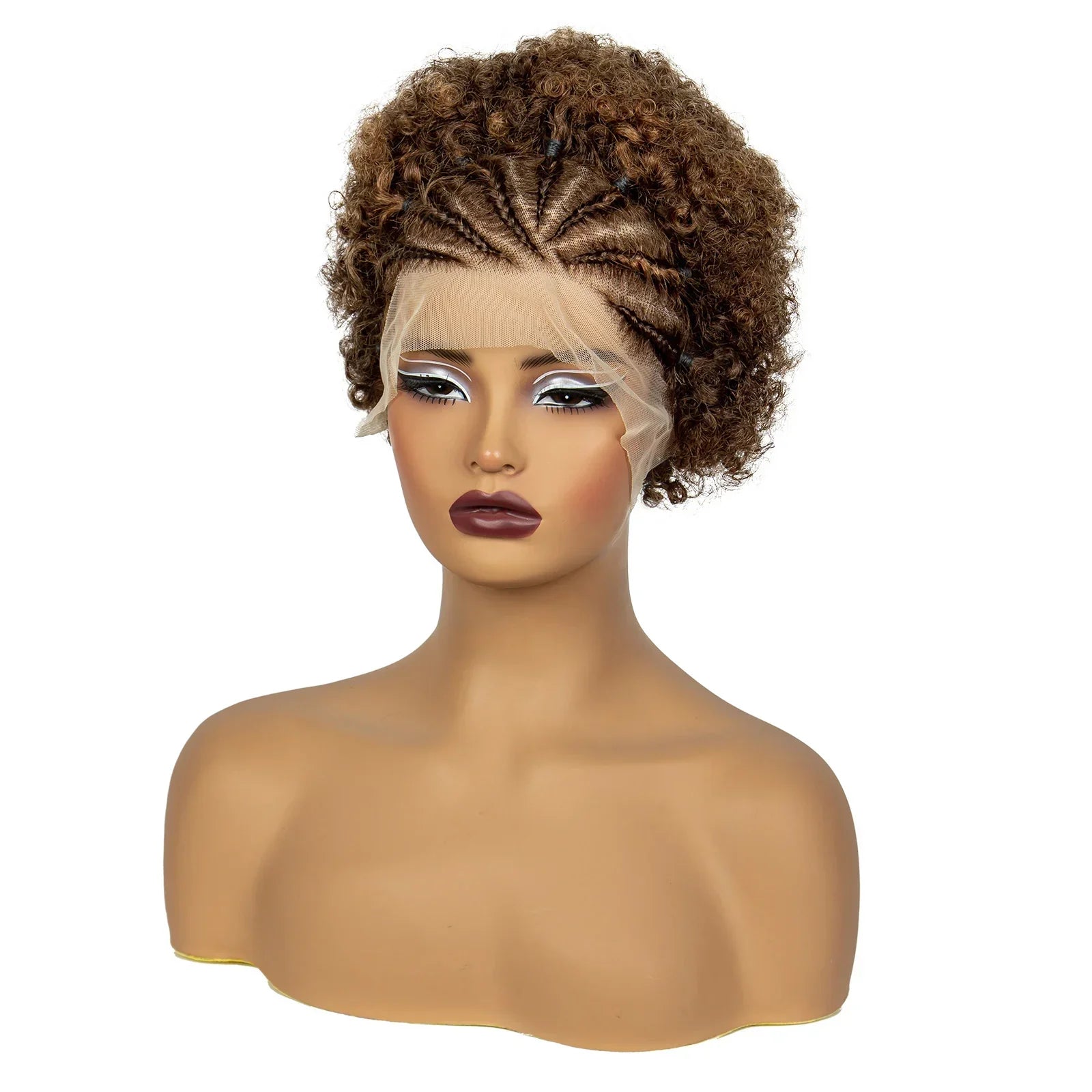 4-30 Color Synthetic Braided Wig | 13x4 Transparent Lace Front Short Afro Kinky Curly Knotless Braids