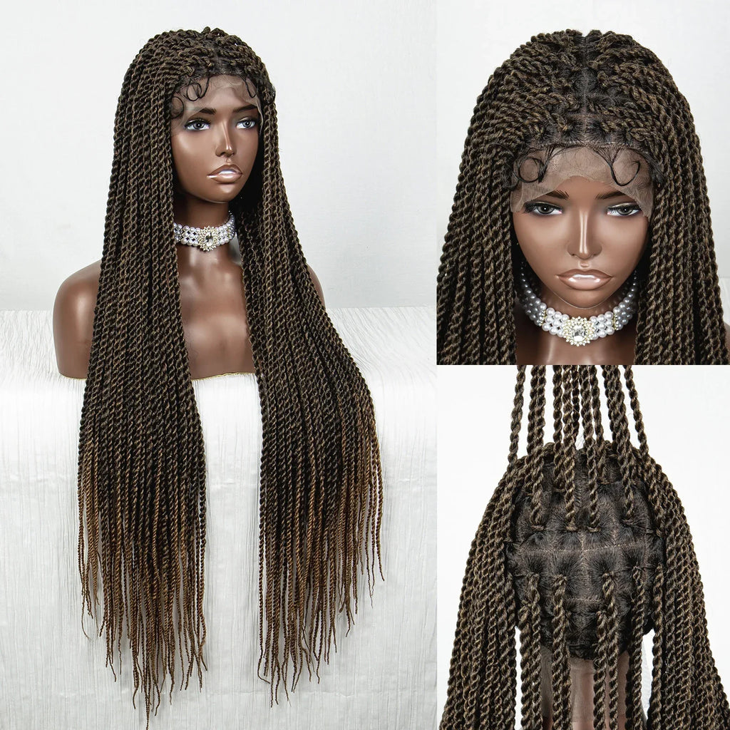 40" Long Straight Braided Wig | Full Lace | Baby Hair | Colored Braids