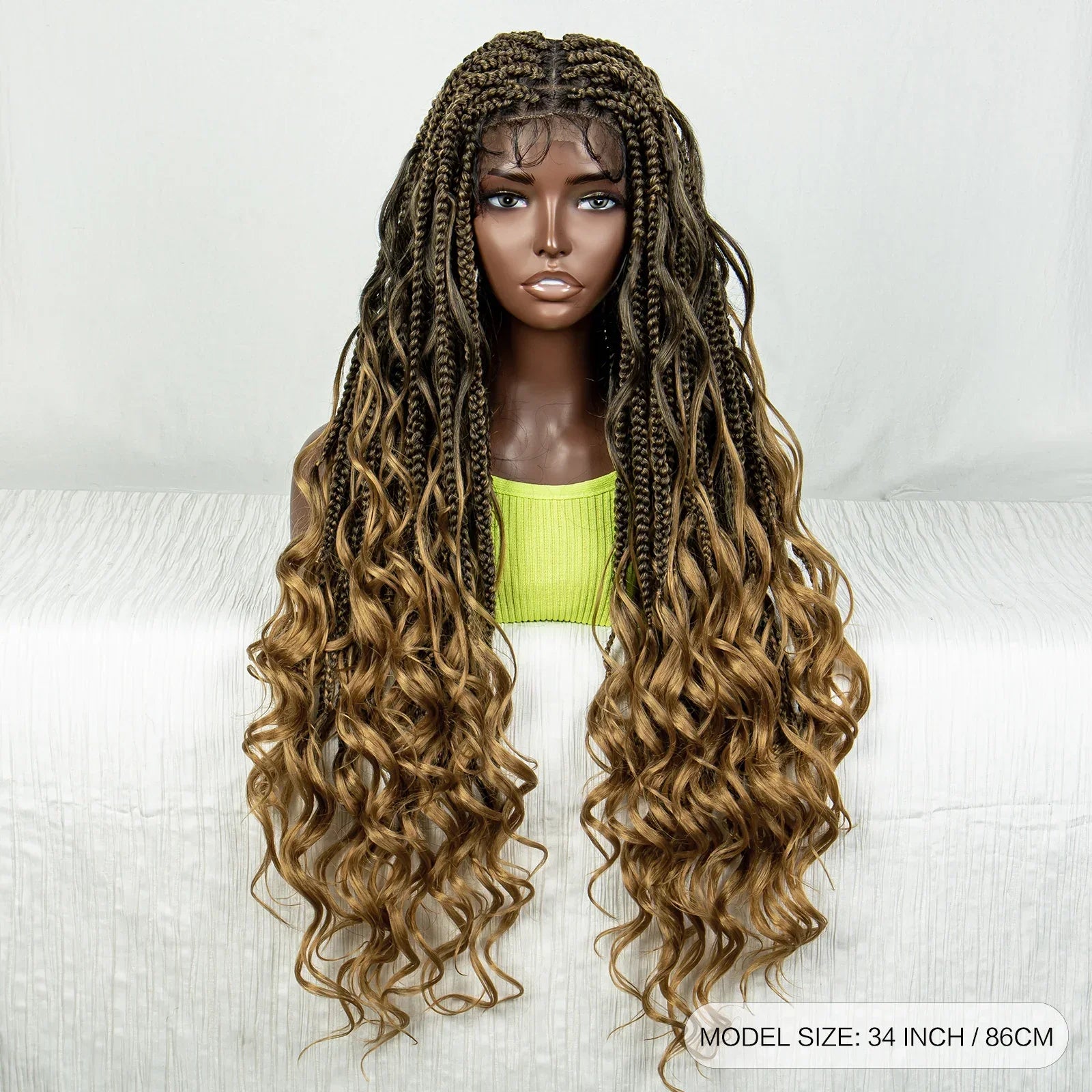 34" Ombre Curly Braids Wig | 1B/27 | Deep Wave | Full Lace | Baby Hair