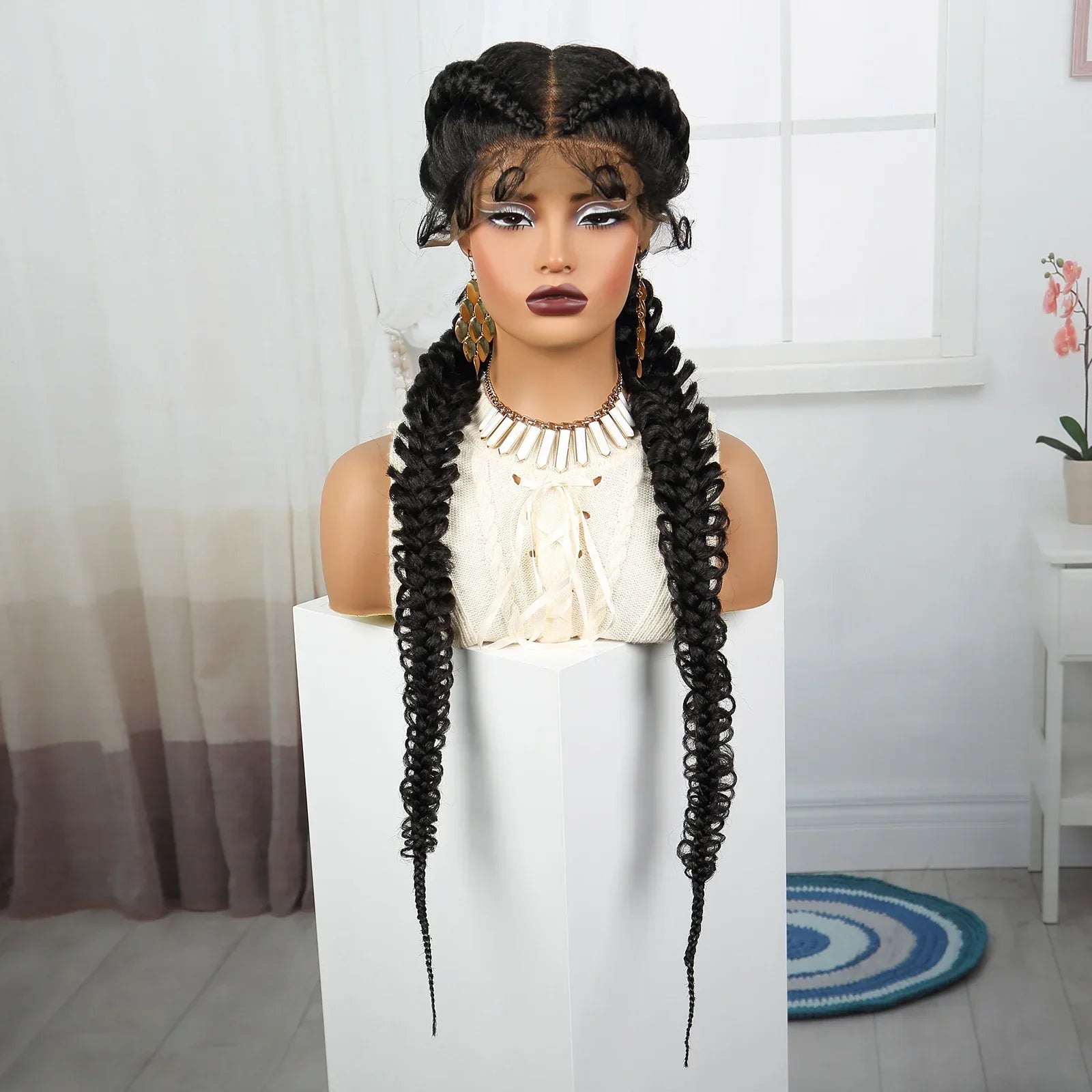 36" Blonde Twisted Braids Wig | Transparent Lace Front | Baby Hair