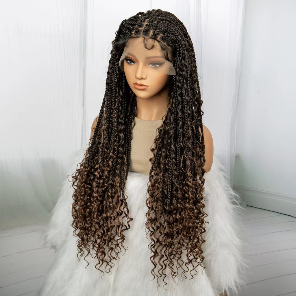 32" Boho Knotless Braided Wig | Bohemian Box Braids | Lace Front Wig with Baby Hair | Synthetic Hair