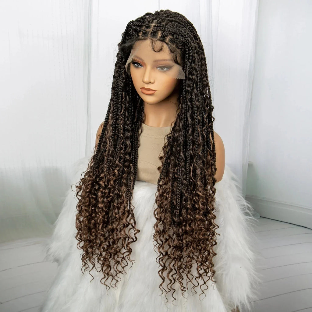 32" Boho Knotless Box Braids Wig | Lace Front | Baby Hair | Black Women