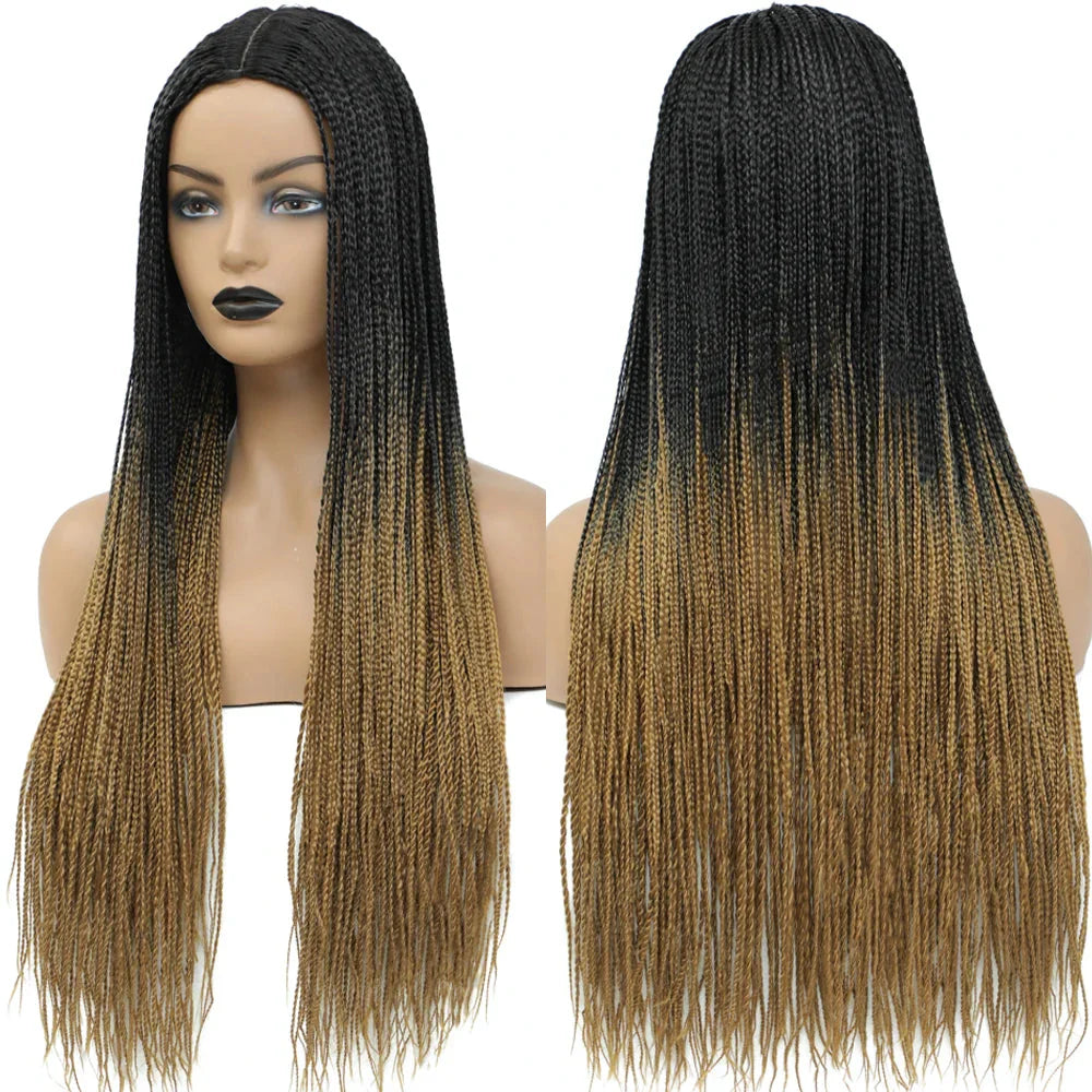 26" Ombre Box Braids Wig | Knotless | Crochet | 1B, 27, 30, Gray | Handmade