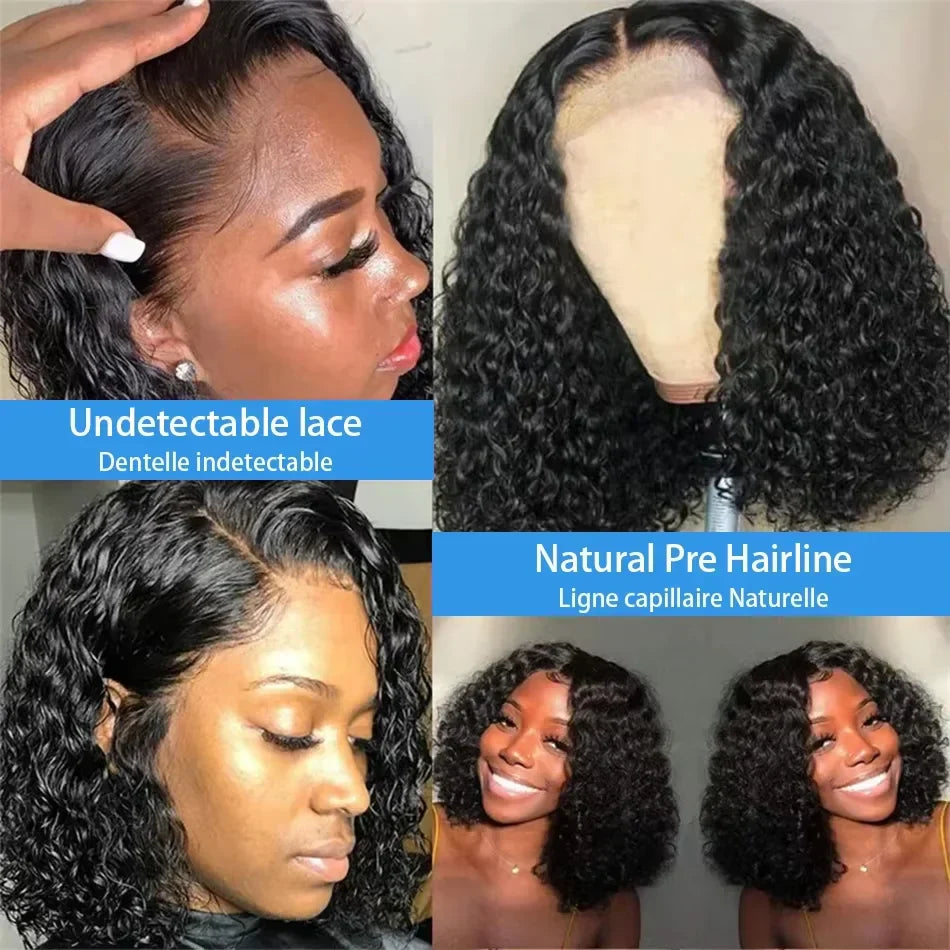 100% Human Hair Loose Deep Wave Short Bob Wig | 14 Inch 200 Density Vietnamese Remy 13x4 Transparent Lace Front Wig