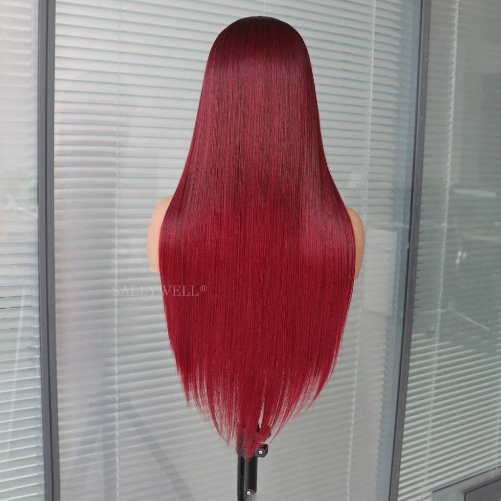 13x4 Burgundy Straight Lace Front Wig | Heat Resistant Synthetic Hair | Pre-Plucked | Natural Hairline