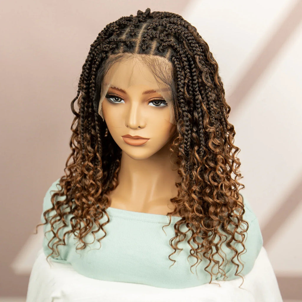 99J Burgundy Knotless Box Braids Wig with Curly Ends | Full Lace