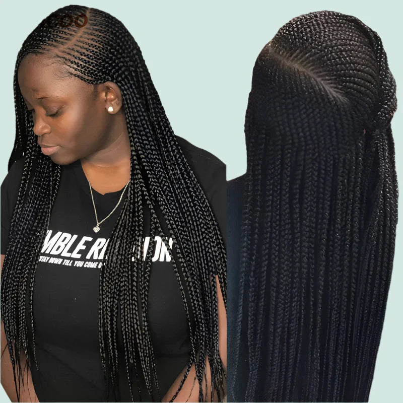 36" Long Side Part Braided Wig | Faux Locs, Box Braids & Cornrows | Full Lace Front | Synthetic Hair | Black Women