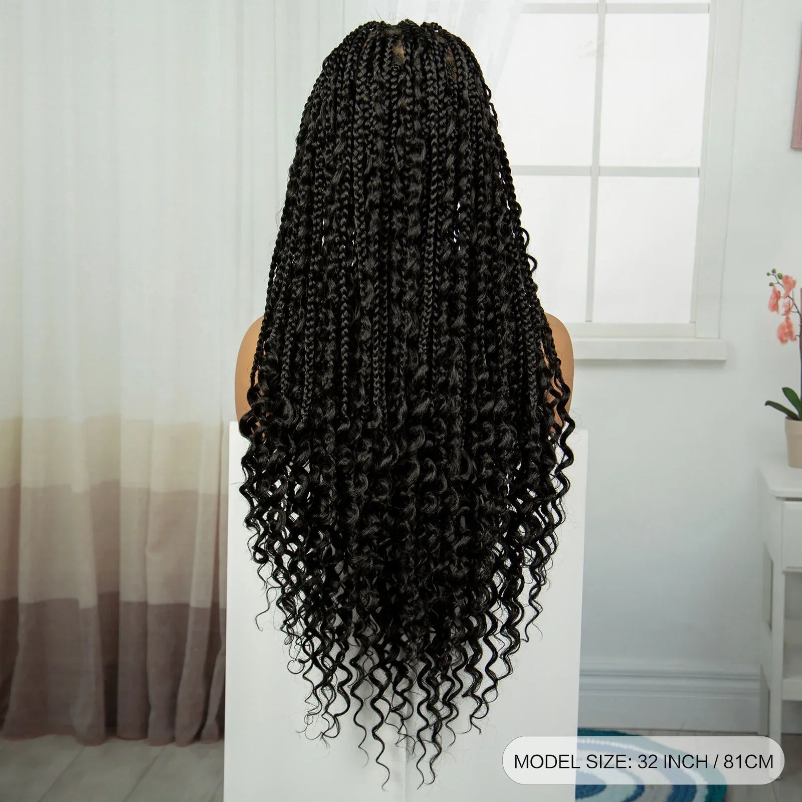 32" Boho Knotless Braids Wig | Natural Curly Ends | Full Lace | Baby Hair