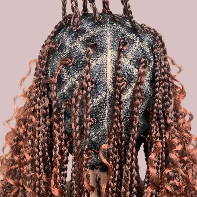 22" Curly End Box Braided Full Lace Front Wig | Goddess Locs | Bohemian Braids | Synthetic Wig