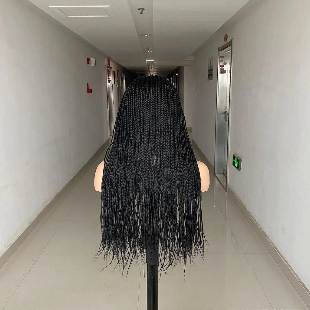 26" Ombre Box Braided Wig | Long Straight Braids | Twist Accents | Synthetic Wig | Cosplay & Daily Wear