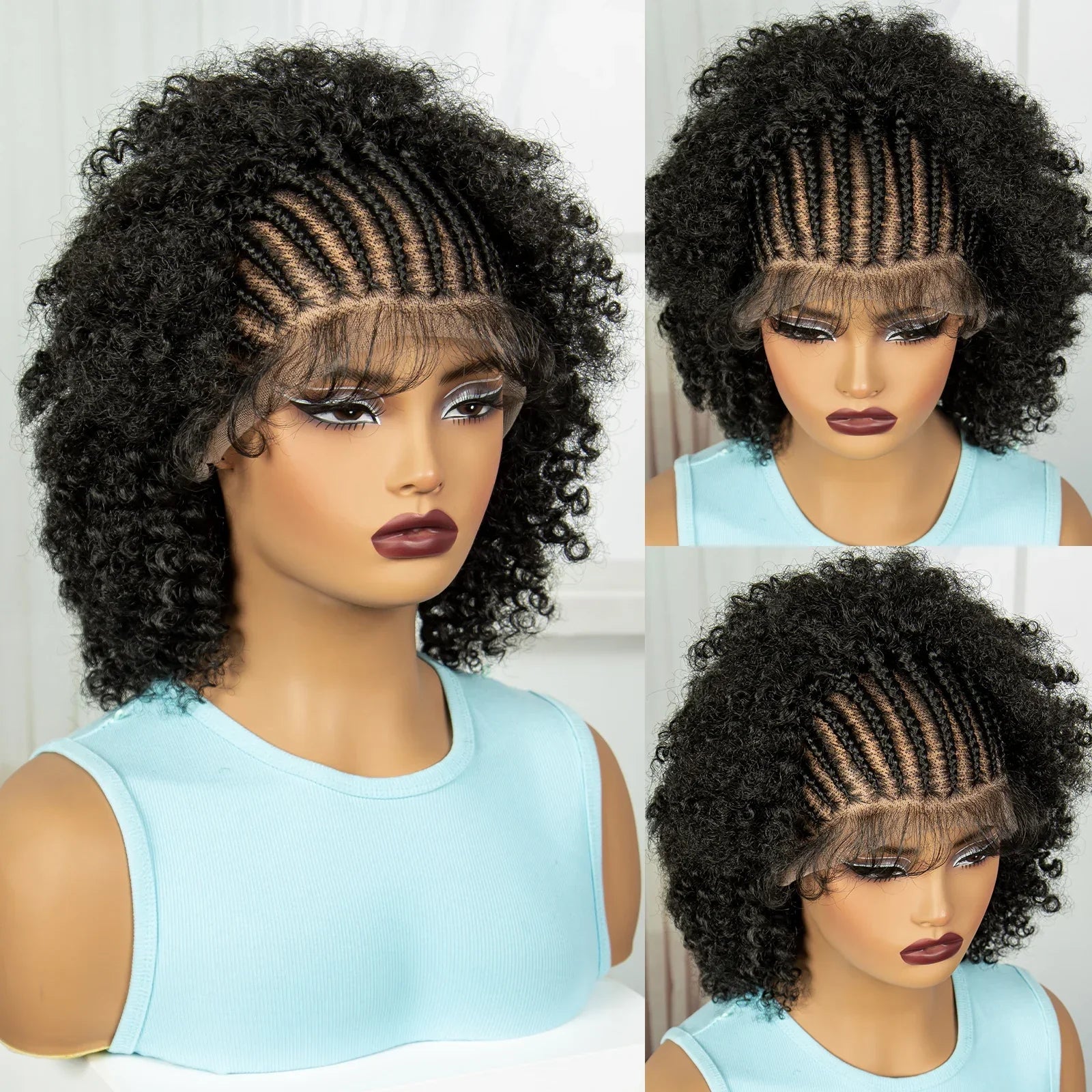 Afro Kinky Curly Cornrow Braids Wig | Full Lace | Baby Hair | Natural Look