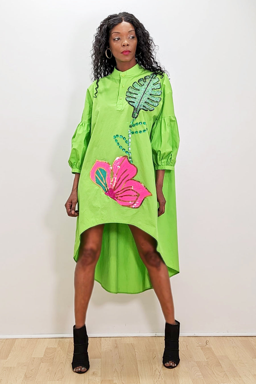 Long Sleeve Sequin High Low Dress