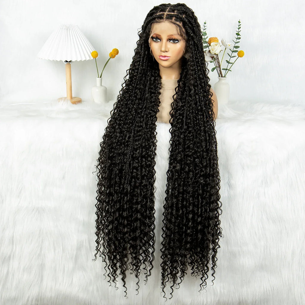 40" Goddess Braids Wig | Boho Knotless Box Braids | Full Lace | Baby Hair | Synthetic Hair | Black Women